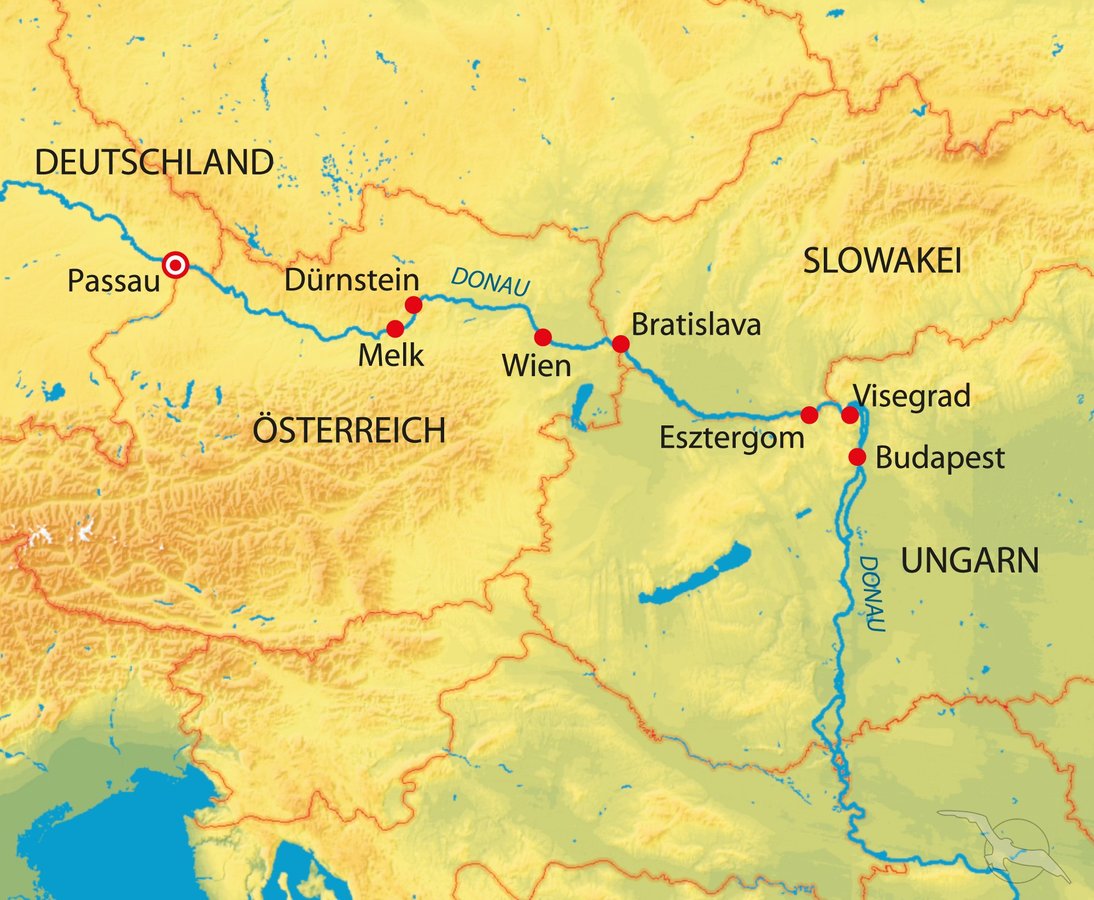 Donauquartett Passau Dürnstein Esztergom Budapest Bratislava Wien Melk Passau mit